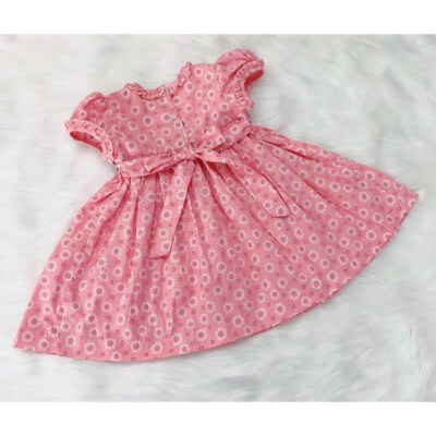 Flower Pattern Girls Smocking Dress (Hand-Smocked Embroidery, Polyester/Cotton, Custom Size, ODM/OEM)