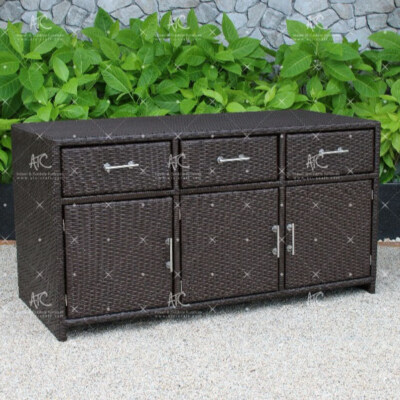 Poly Rattan Outdoor Kitchen Cabinet (PE Wicker Rattan, Metal Frame, Eco-Friendly, Modern Design)