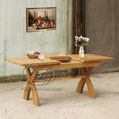 X-Leg Extendable Dining Table (American White Oak Wood, 3 Extendable Sizes, Export Standard)