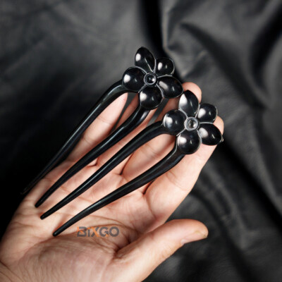 Handcrafted Flower-Shaped Ox Horn Hair Fork