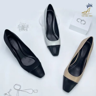 Two-Tone Pointed-Toe Pumps (Matte PU Upper, 5 Cm Stiletto Heel)