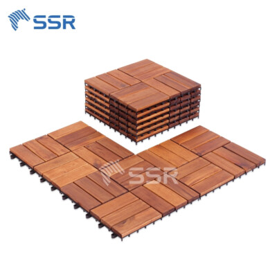 Acacia Wood Decking Tiles 12-Slat (Golden Teak Finish, Interlocking)