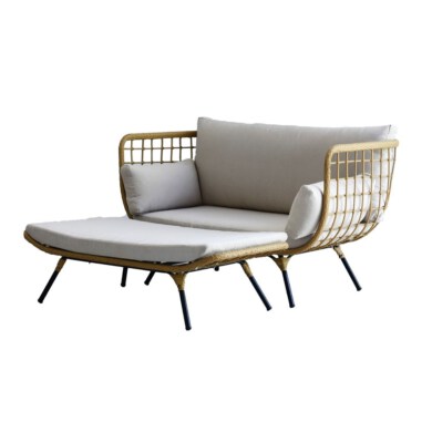 Portable Wicker Rope Chaise Lounge Sunbed With Footrest (Manual Recline, Foldable, Custom Size, Easy To Clean)