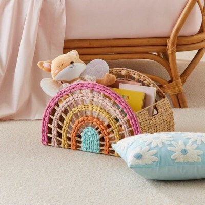 Kids Rainbow-Shaped Rattan Storage Basket
