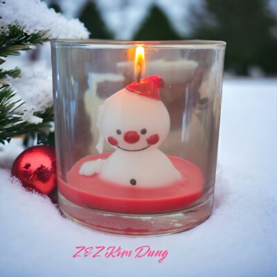 Handmade Snowman Glass Cup Candle (Christmas Gift, Home Décor)