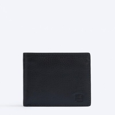 Men’s Waxed Cow Leather Bifold Wallet (Black, Logo-Printed Fabric Lining, Multi-Compartment, 23 × 12 × 9 Cm)