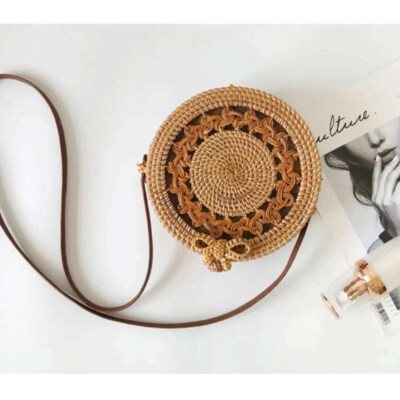 Boho Woven Natural-Fiber Flap Handbag