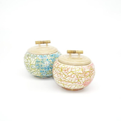 Rolled Bamboo Jar (Handwoven, Natural Bamboo Fiber, SKU E00195, Made In Vietnam)