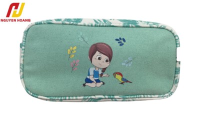 Double Pencil Case (Two-Compartment, Customizable, Suede-Like/Khaki/Canvas)