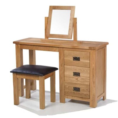 Dressing Table (Solid Oak Top, Dovetail Drawers, Antique Brass Handles, Fully Assembled)