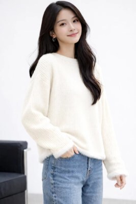 Autumn Women’s Casual Loose Knitted Sweater (Polyester/Cotton, O-Neck, Long Length)