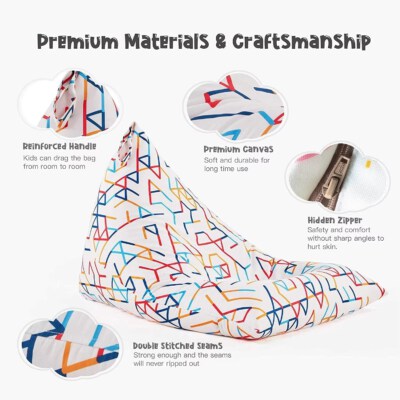 Stuffed Animal Storage Bean Bag Cover (Cotton Canvas, Waterproof, Foldable)