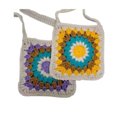 Hand-Knitted Organic Cotton Crochet Tote Bag (Vintage Style, Pompom & Tassel, Custom Color, OEM Accept)