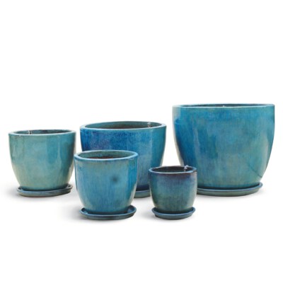Glazed Ceramic Planter & Saucer Set With Drainage Hole