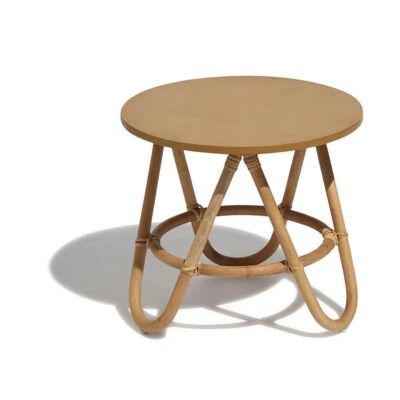 Three-Leg Rattan Side Table (Natural Rattan, Wooden Top, D50×H50cm)