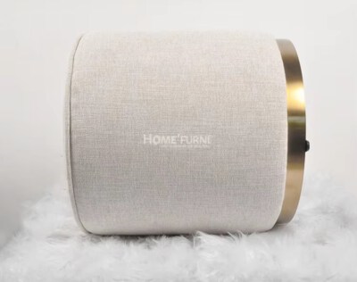 Round Upholstered Ottoman Stool With Gold-Plated Stainless Steel Legs (High-Density Foam, Custom Color)