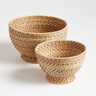 Khay Giỏ Lưu Trữ Đan Tay Bằng Rattan Có Chân