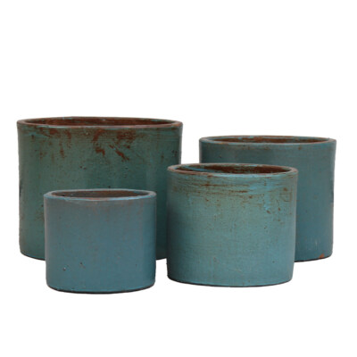 Compact Glazed Ceramic Planter Set With Drainage Hole