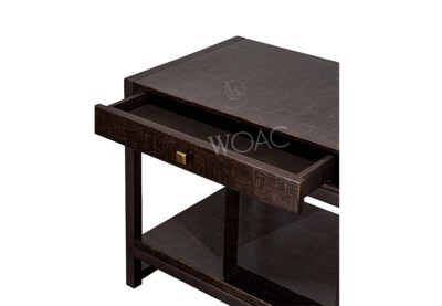 Lacquer Hand-Painted Nightstand (MDF, Gold/Brown, 1 Drawer With Shelf) (WAC-023)