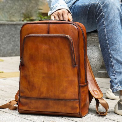 Patina Dyed Genuine Cow Leather Backpack For Men (Model B357, Fits 15.6 Inch Laptop)