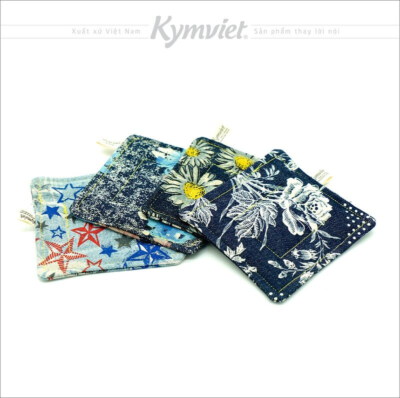 Patterned Denim Fabric Coaster (Handmade, Absorbent Inner Foam)