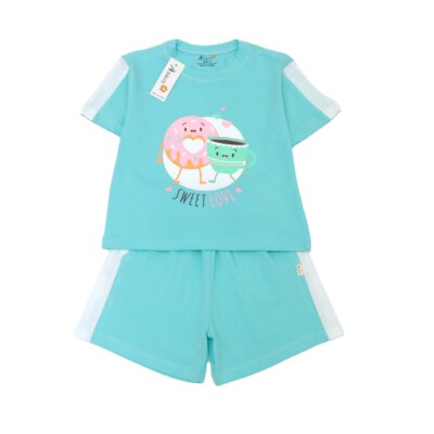 Cartoon Print Cotton Kids Summer Set (100% Cotton, Knitted Fabric, 2pcs, Unisex, OEM/ODM)