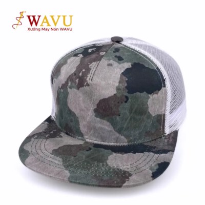 Camo Mesh Snapback Cap Flat Brim