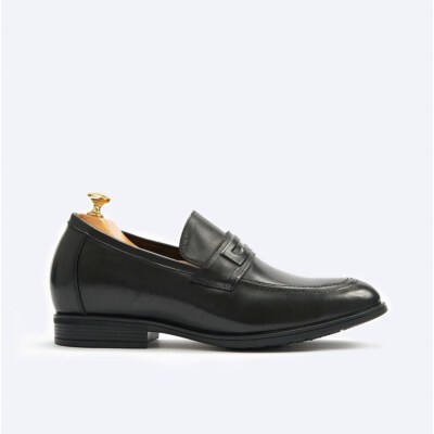 Men’s Height-Boost Penny Loafers (Cow Leather, Hidden Lift Heel, Black, Sizes 38–43).