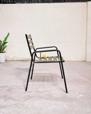 Metal Armchair With Slat Seat (GS03, Powder-Coated Steel Frame)