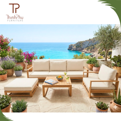 Outdoor Furniture sofa Waterproof Cushions Solid Acacia Wood Frame Contemporary Design