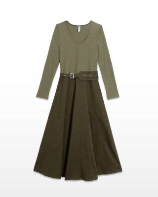 Long-Sleeve Color-Block Dress An Dat – Olive Green