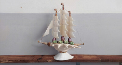 Five-Tier White Spiny Shell Sailboat Decor