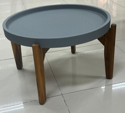 Fiber Concrete Round Coffee Table with Acacia Legs, Suitable for Living Room and Lounge Areas, Durable with a Smooth Contemporary Finish