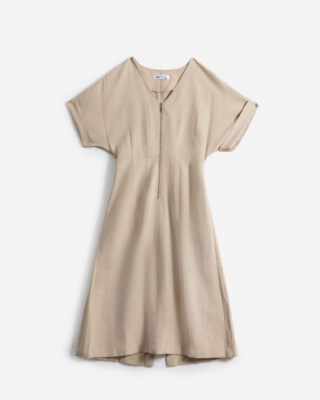 Beige Linen Zip-Up Dress An Dat