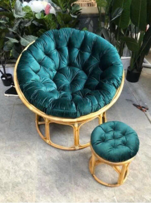 Artificial Rattan Papasan Chair with Stool for Indoor Lounge and Relaxation