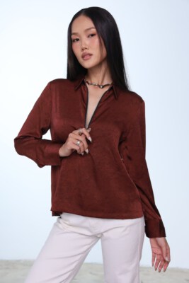DT Style Silk Blouse AN DAT – Reddish Brown
