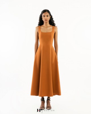 Brown Midi Flared Dress An Dat