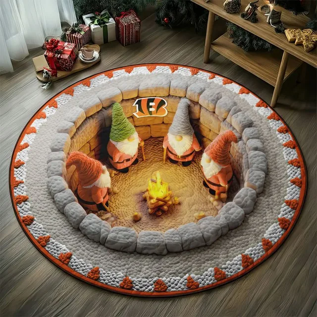 Stocktee Cincinnati Bengals Gnomes Gathering Christmas Limited Edition Winter Season Round Quilted Floor Mat NEW159112