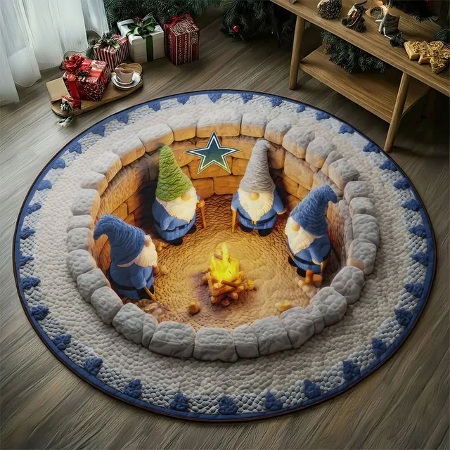 Stocktee Dallas Cowboys Gnomes Gathering Christmas Limited Edition Winter Season Round Quilted Floor Mat NEW159101