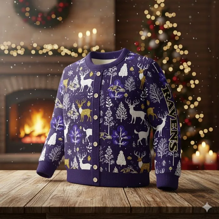 Stocktee Baltimore Ravens Christmas Limited Edition Spun-knit Button Sweater NEW157609