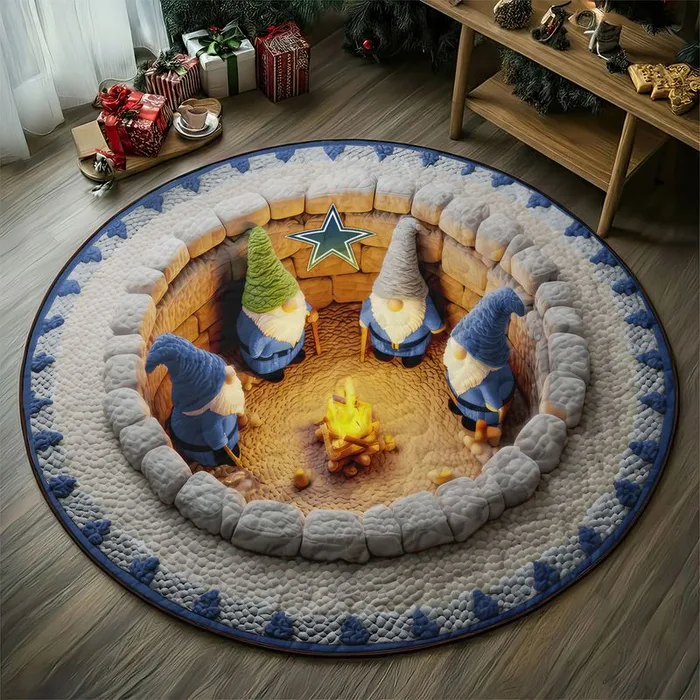 Stocktee Dallas Cowboys Gnomes Gathering Christmas Limited Edition Winter Season Round Quilted Floor Mat NEW159101