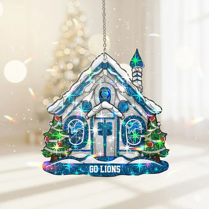 Stocktee Detroit Lions Snow House Pattern Christmas Custom Shape 1-side Printed Star Hologram Ornament NEW160923