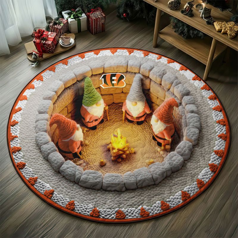 Stocktee Cincinnati Bengals Gnomes Gathering Christmas Limited Edition Winter Season Round Quilted Floor Mat NEW159112